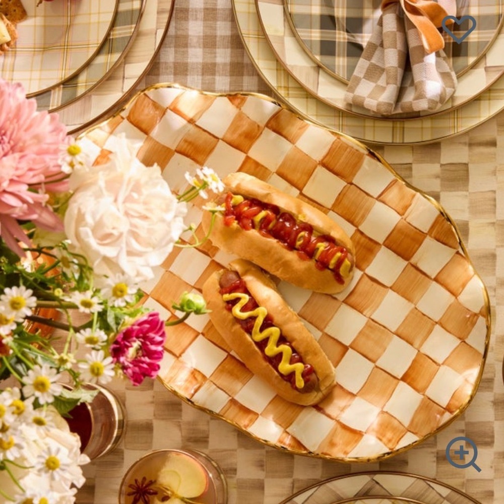 NEW MACKENZIE CHILDS Ginger Check Ceramic Serving Platter